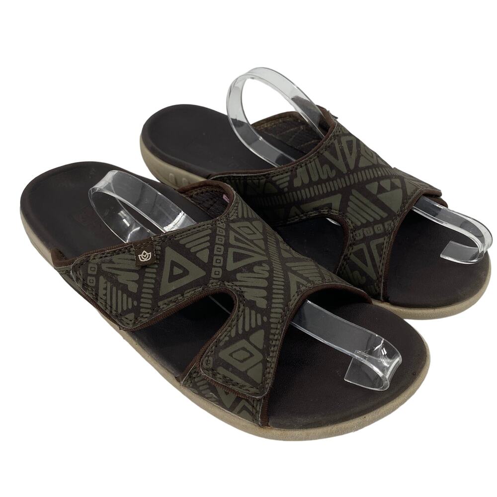 Spenco Fusion 2 Slide men's 7 tribal Recovery Sandal Slip on Brown Black